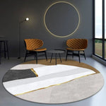 Tapis Rond Moderne Blanc Abstrait Doré Luminaire